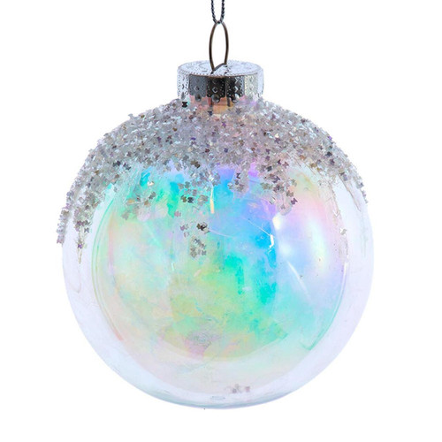 120MM Plastic Glittered Iridescent Ball Ornament