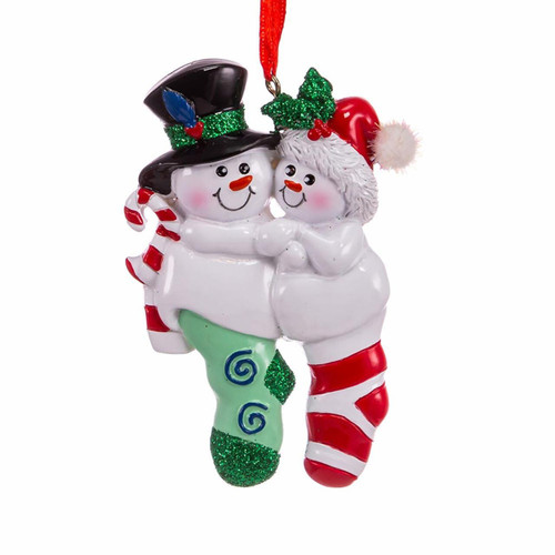 Snowman Stocking Family Of 2 Ornament For Personalization