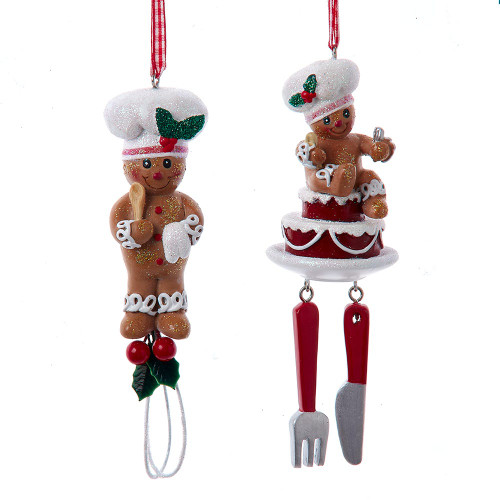 Gingerbread Boy & Girl With Whisk & Cake Ornaments, 2 Assorted