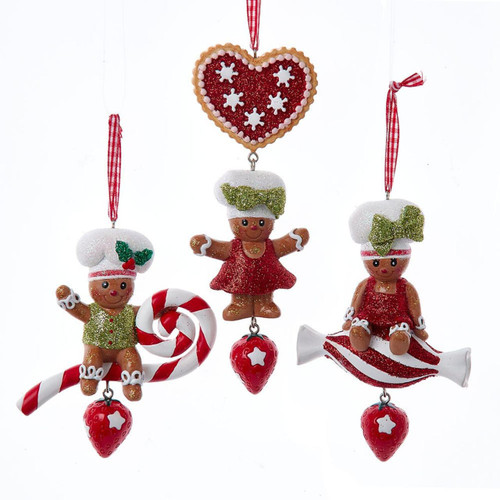 Gingerbread Boy & Girl On Candies & Cookie Ornaments, 3 Assorted