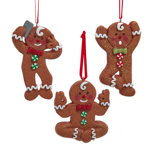 Gingerbread Yoga & Selfie Ornaments, 3 Assorted