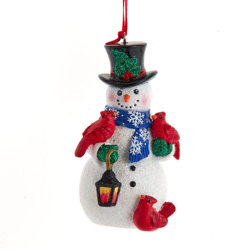 Snowman With Cardinals & Lantern Ornament