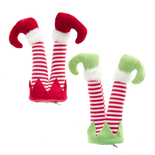 Red, Green and White Elf Leg Clips, 2 Assorted