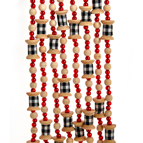 Wooden Red Beads With Black and White Spool Garland