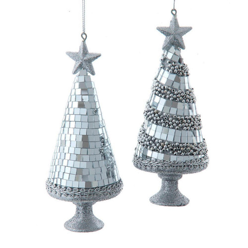 Silver Mirror Christmas Tree Ornaments, 2 Assorted
