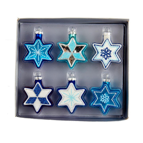 Jewish Stars With Glitter Glass Ornaments, 6-Piece Box Set