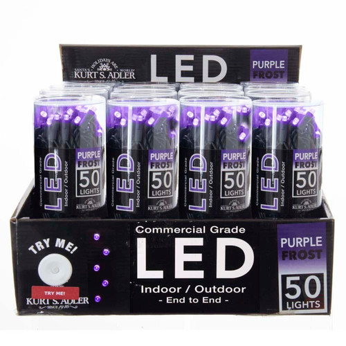 24.5' UL 50L 5MM Purple Frost LED Black Wire Light Set In PDQ