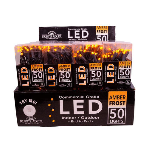 24.5' UL 50L Amber Frost 5MM LED Black Wire Light Set In PDQ