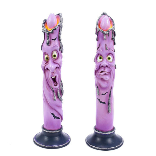 12.5“ Battery-Operated LED Ghost Face Candles, 2 Assorted