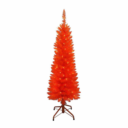 4' Pre-Lit Orange Incandescent Orange Slim Tree