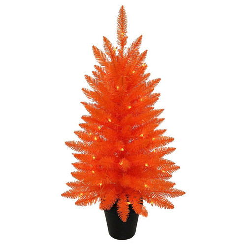 3' Pre-Lit Orange Incandescent Halloween Orange Potted Tree