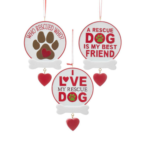Rescue Dog Sign Ornaments For Personalization, 3 Assorted