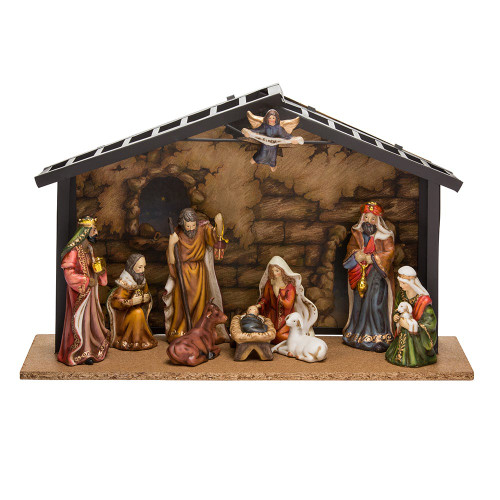 Porcelain Nativity Set With Stable, 10-Piece Set
