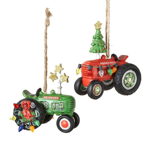 Red and Green Tractor Ornaments, 2 Assorted