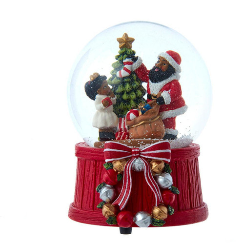 100MM Musical Wind-Up African American Santa Water Globe