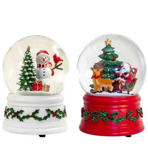 100MM Wind-Up Musical Santa & Snowman Water Globes, 2 Assorted