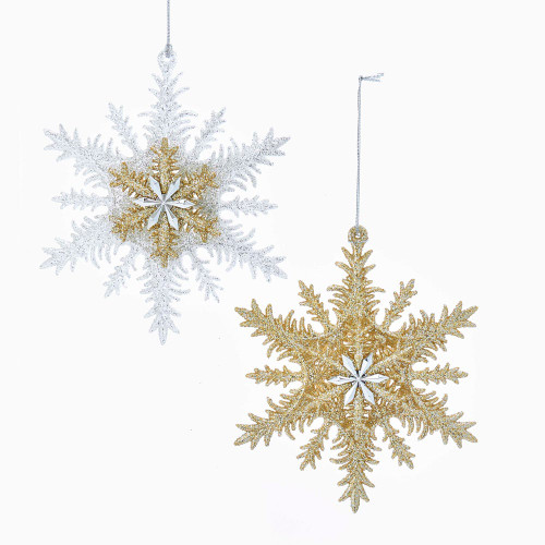 Silver and Gold Acrylic 3D Snowflake Ornaments, 2 Assorted