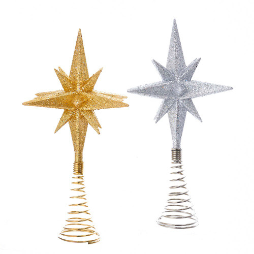 8.5“ Un-Lit Gold and Silver Polaris Star Treetops, 2 Assorted