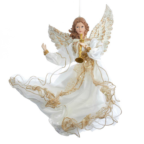 Ivory and Gold Flying Angel Ornament