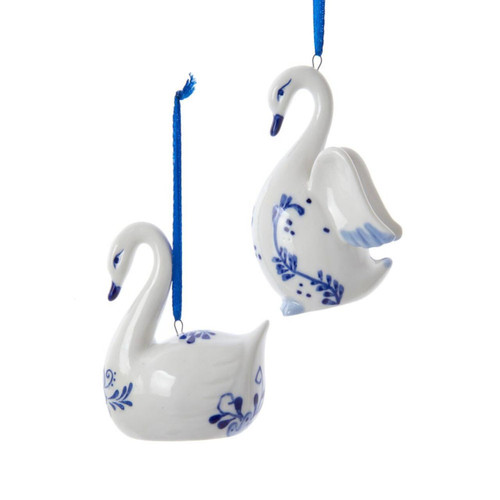 Blue Swan Ornaments, 2 Assorted