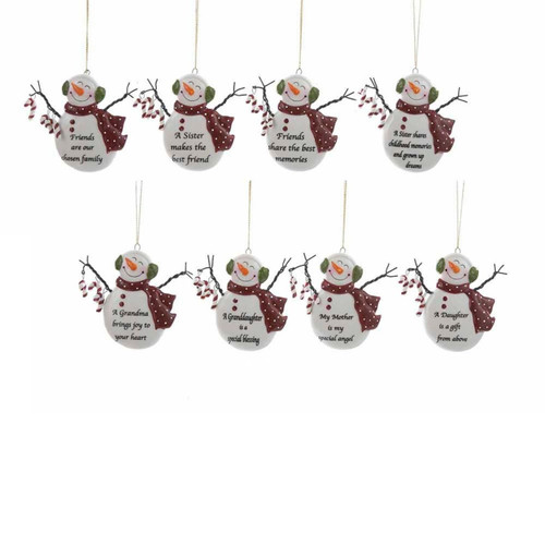 Porcelain Snowman Ornaments, 8 Assorted