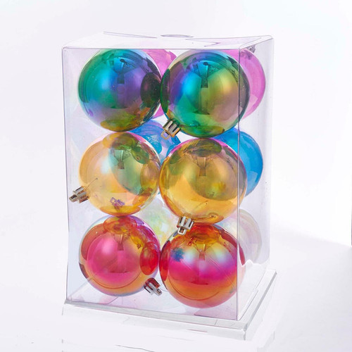 70MM Shatterproof Multicolor Iridescent Ball Ornaments, 12-Piece Set
