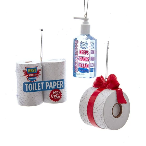 Hand Sanitizer and Toilet Paper Ornaments, 3 Assorted