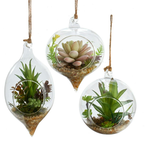 Glass With Artificial Flower Ornaments, 3 Assorted