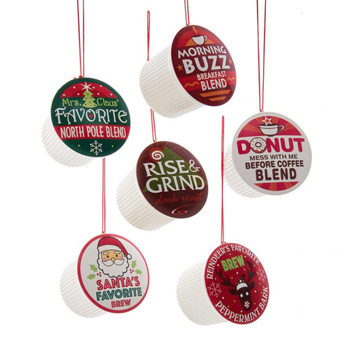 Coffee Pod Ornaments, 6 Assorted; 18 Piece PDQ