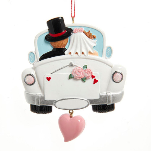 Wedding Couple In Car Ornament For Personalization