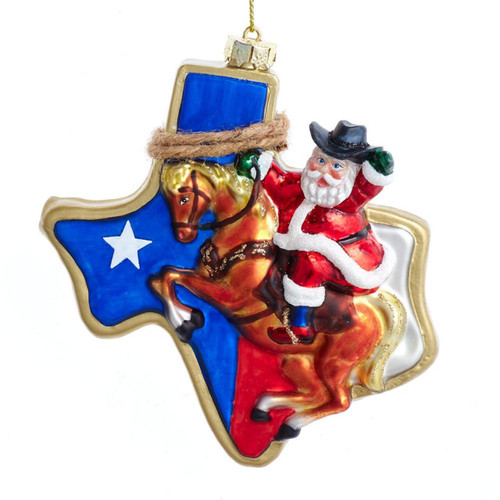 Glass Texas Santa Ornament