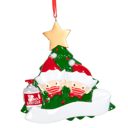 Elves Family Of 2 With Masks Ornament For Personalization