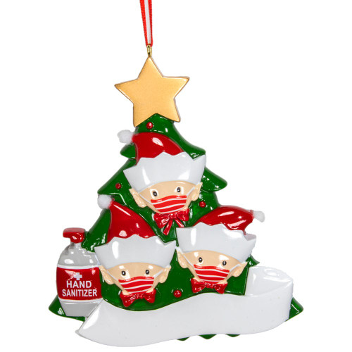 Elves Family Of 3 With Masks Ornament For Personalization