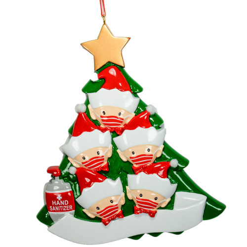 Elves Family Of 5 With Masks Ornament For Personalization