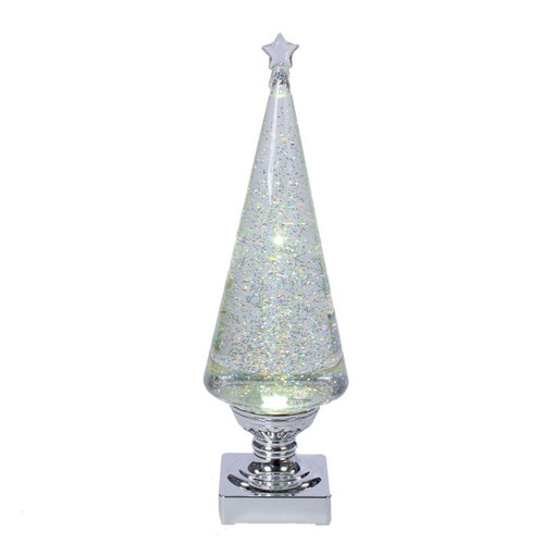 14“ Battery-Operated Clear and Silver Lava LED Lighted Christmas Tree