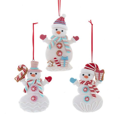 Peppermint Candy Snowman Ornaments, 3 Assorted