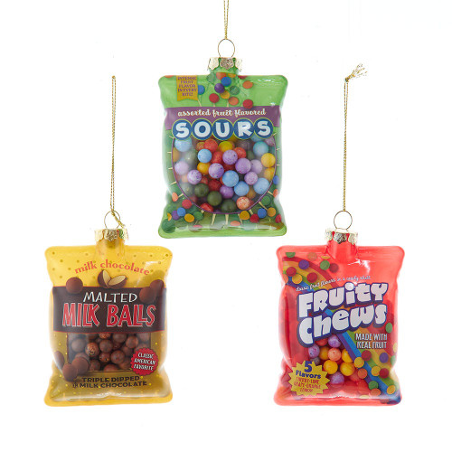 Glass Candy Bag Ornaments, 3 Assorted