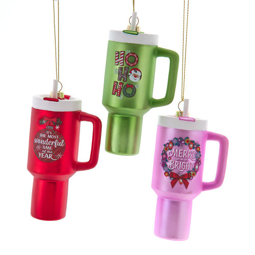 Glass Oversized Cup Ornaments, 3 Assorted