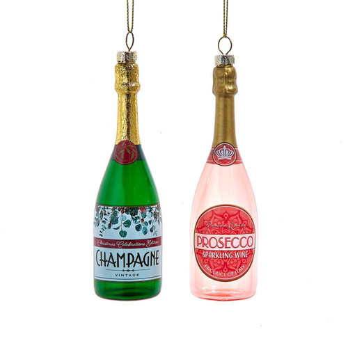 Glass Champagne & Prosecco Bottle Ornaments, 2 Assorted