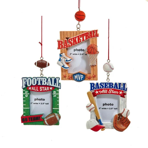 Sports Picture Frame Ornaments, 3 Assorted