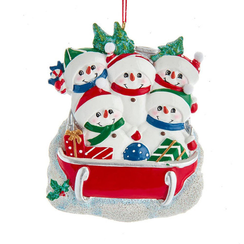Snowman Family Of 5 On Sled Ornament For Personalization
