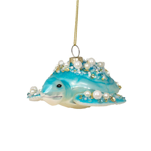 Glass Blue Sea Turtle With Gems Ornament