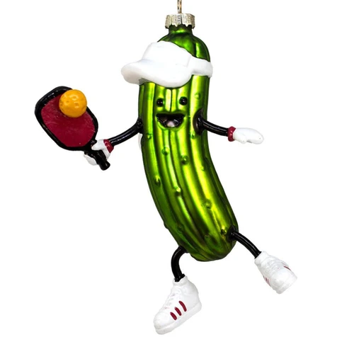 Glass Pickleball Pickle Ornament