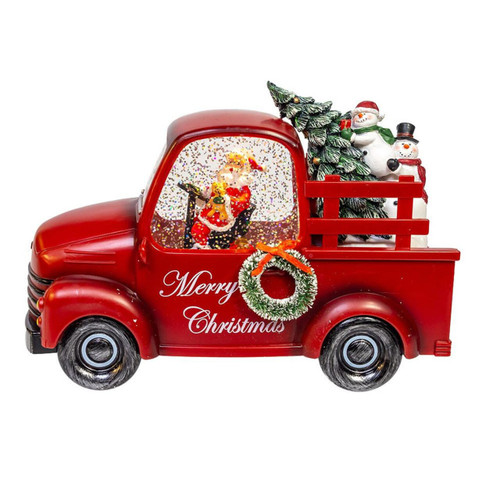 9.5“ Battery Operated USB LED Lighted Santa & Christmas Tree In Truck Water Globe