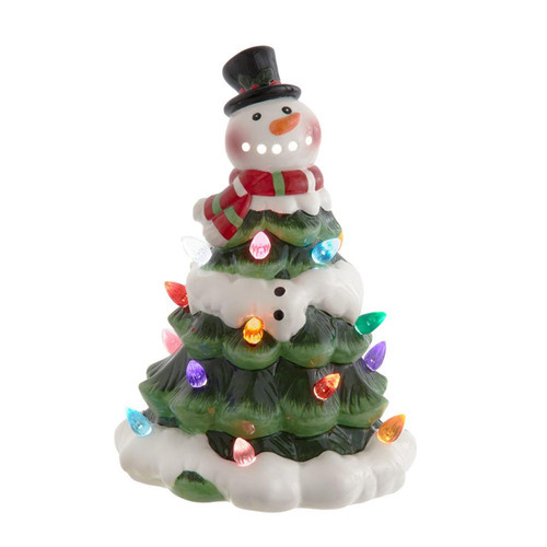 9“ Battery Operated Ceramic Light-Up Snowman Tree