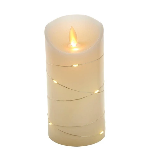 6“ Battery Operated Flicker Flame White Candle With Fairy Lights