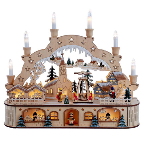 10.25“ Wooden LED Light-Up Musical/Motion Santa Christmas Village