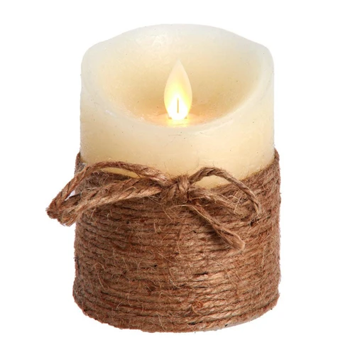 4“ LED Battery Operated Ivory & Rope Flicker Flame Candle