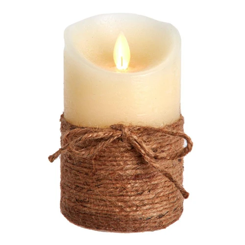 5“ LED Battery Operated Ivory & Rope Flicker Flame Candle