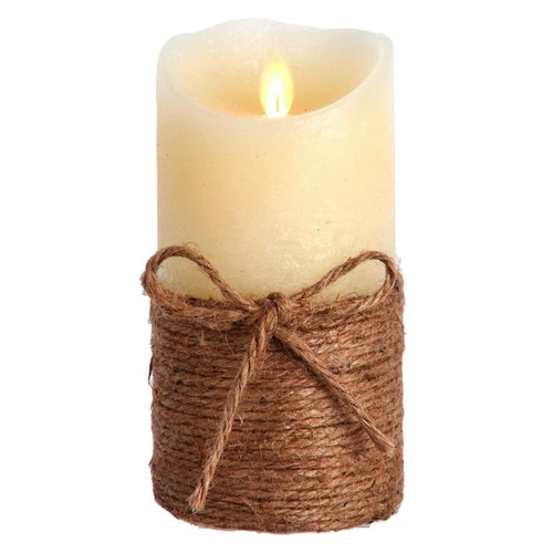 6“ LED Battery Operated Ivory & Rope Flicker Flame Candle